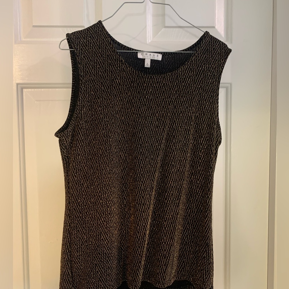 Worn ONCE | black and glittery gold sleeveless blouse